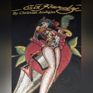 Y2K Don Ed Hardy Vintage Christian Audiger Rhinestone Shirt 2000s Tee